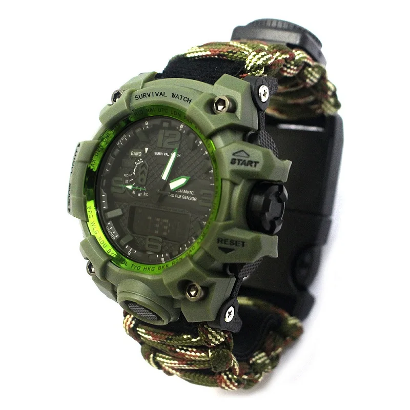 Army Camouflage Открытый Кемпинг выживания часы многофункциональные часы с Паракордом с компасом свисток термометр спасательный веревка выживания комплект EDC - Цвет: Army Camouflage