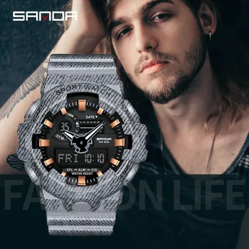 

Sanda Men Waterproof Dual Display Analog Digital LED Electronic Wrist Watches XJ