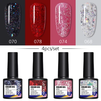 

LEMOOC Nail Gel Polish Set 4PCS/6PCS Nail Kit Set Glitter Holographics Soak Off UV Gel Nail Varnish Kit For Nail Art Gel Kit Set