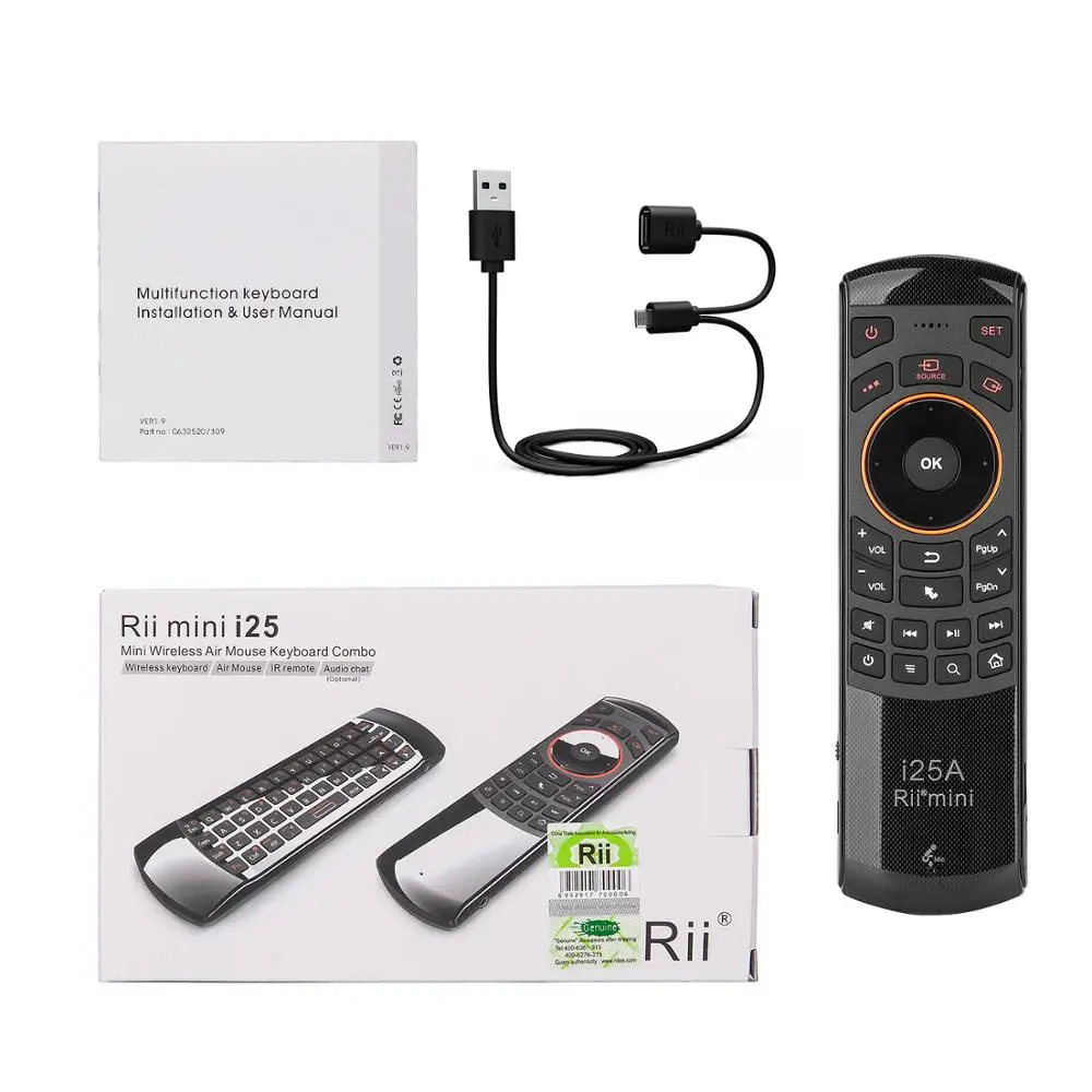 Rii I25a 2.4g Mini Teclado Sem Fio Ar Mouse Controle Remoto Com.