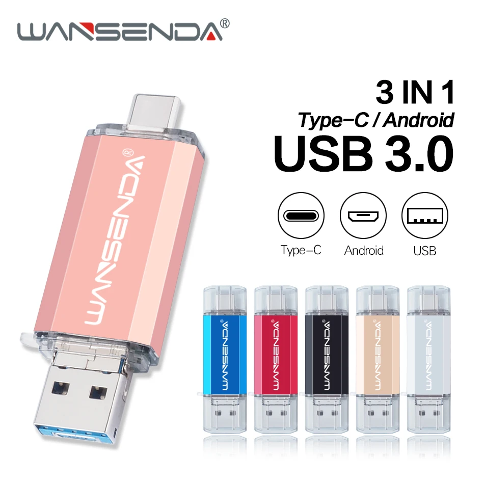 

WANSENDA TYPE C USB Flash Drive USB 3.0 OTG Pen Drive 256GB 128GB 64GB 32GB 16GB High Speed Pendrive 3 in 1 Micro USB Stick
