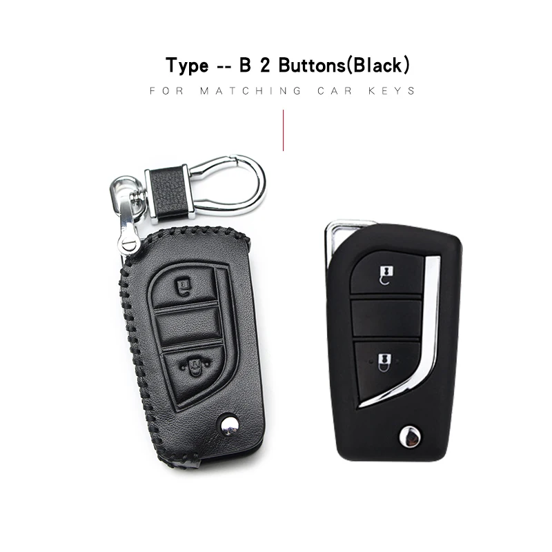 B 2 Buttons Black Кожаный чехол для ключей автомобиля для Toyota Auris Camry Aygo Rav4 Chr Vitz Prado Hilux Sienna Yaris Aqua Crown аксессуары для ключей - Название цвета: B 2 Buttons Black