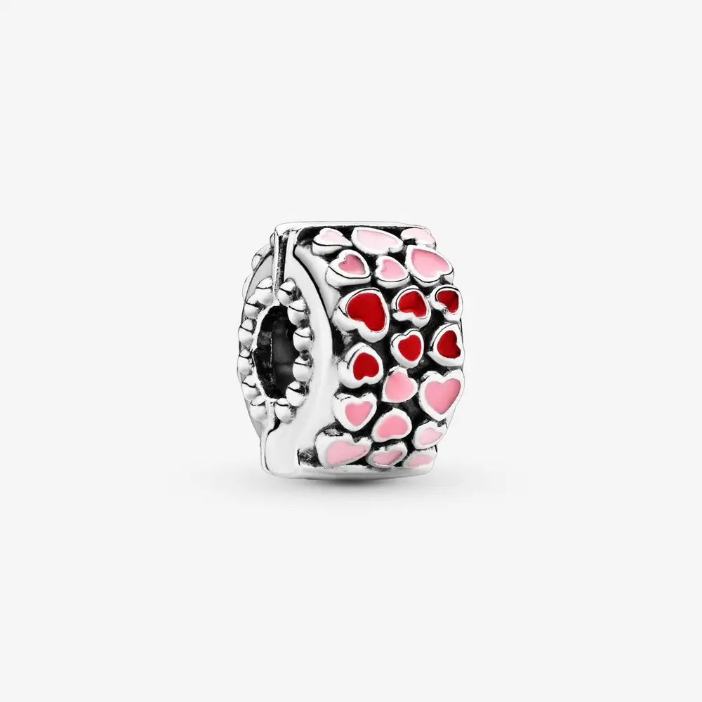 Женский браслет Pandora из серебра 925 пробы с красным и розовым сердцем | Украшения