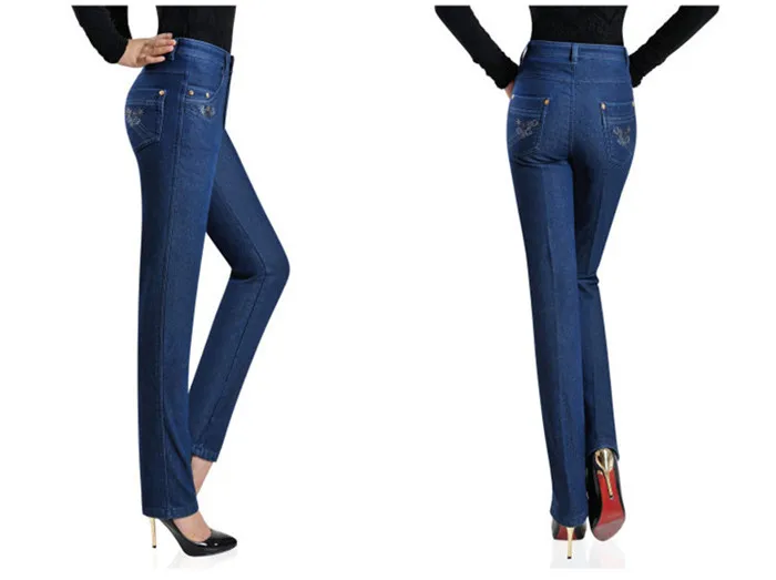 High Quality Women's Small Straight Jeans Girls High Waist Long Pants Pencil Trousers Women winter plus velvet warm jeans Q164