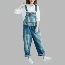 Женские джинсы с потертостями, на лямках, с регулируемой талией, джинсы с большими карманами, большие штаны