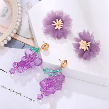 

Match-Right Sweet Cute Flower Earrings Studs Vintage Retro Purple Lcae Earring for Women New 2020 Female Jewelry Decoration