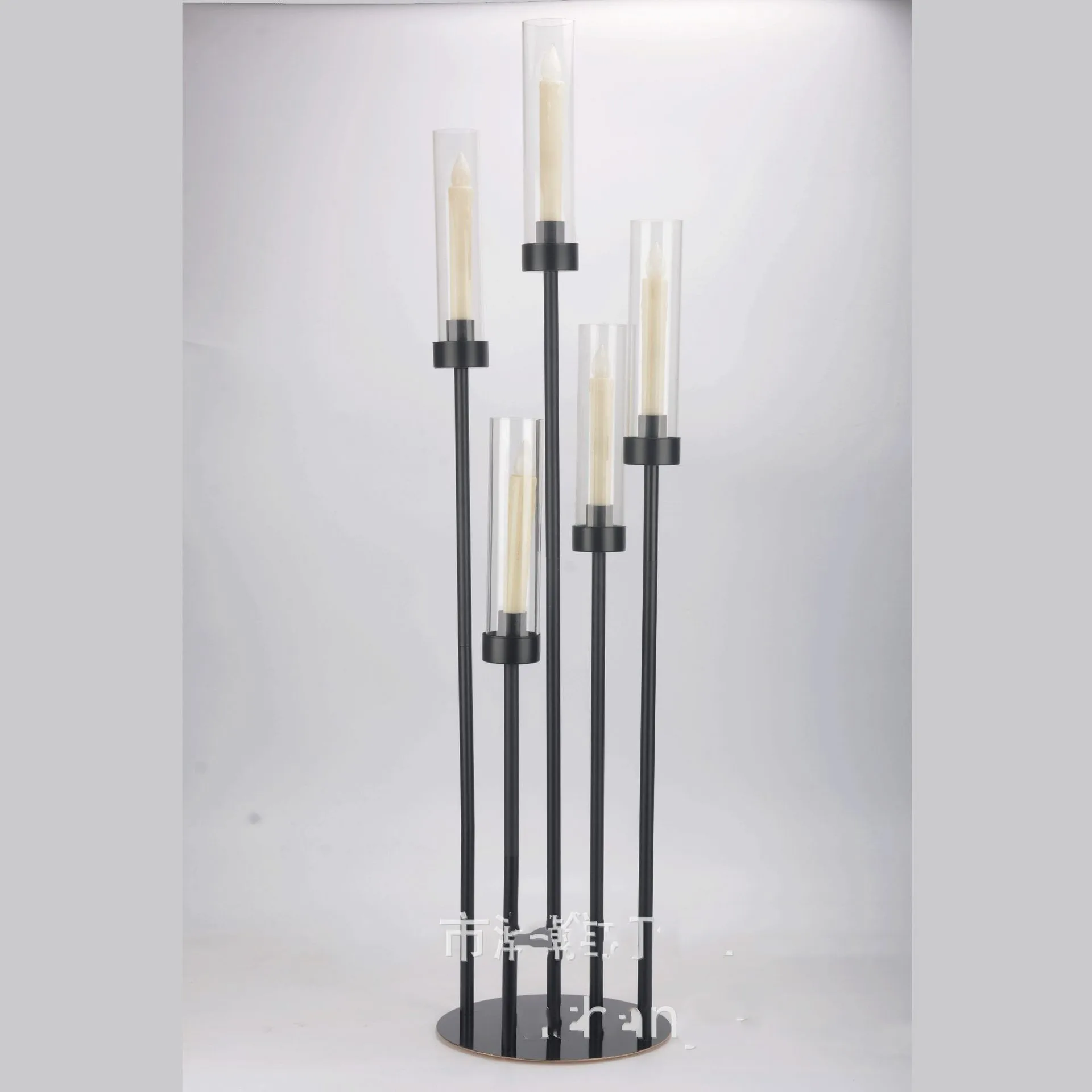 

Черный подсвечник с 5 головками, Свадебный Настольный стеклянный подсвечник, металлический дорожный свинец