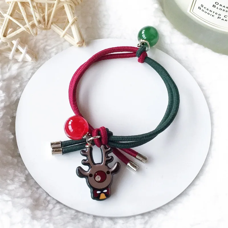 Elk 1 Pcs Fashion Christmas Elastic Hair Rope For Girls Hair Rubber Band Ponytail Holder Xmas Children's Headwear Hair Accessories - Цвет: Elk