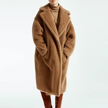 Женское пальто из искусственного меха, Осень-зима, пальто из искусственного меха с рукавами-фонариками, плюшевое теплое плотное пальто для богинь, длинное плюшевое пальто для женщин