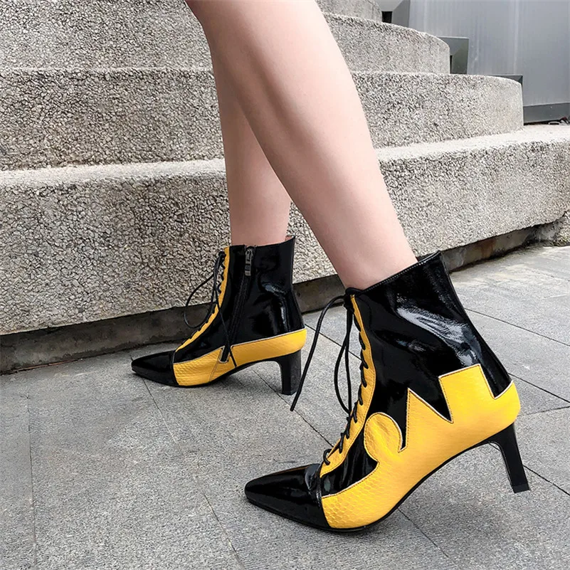 Meotina/ботильоны из овечьей кожи; женские полусапожки из натуральной кожи на толстом высоком каблуке; разноцветные ботинки на молнии; Женская Осенняя обувь; 39