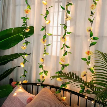 

2M LED Artificial Flower Leaves Vine Light String For Wedding Decoration Simulation Rattan Light String Warm White