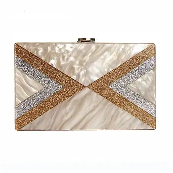 

Women Patchwork Evening Bag Party Acrylic Striped Purse Clutch Bridal Handbag 517D