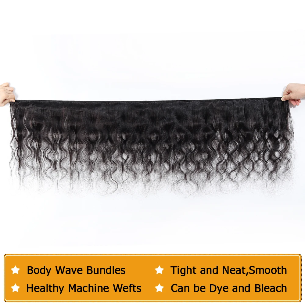 QT Hair Malaysian Body Wave Hair 3/4 Bundles With Lace Frontal Human Bundles With Frontal Non Remy Black Color