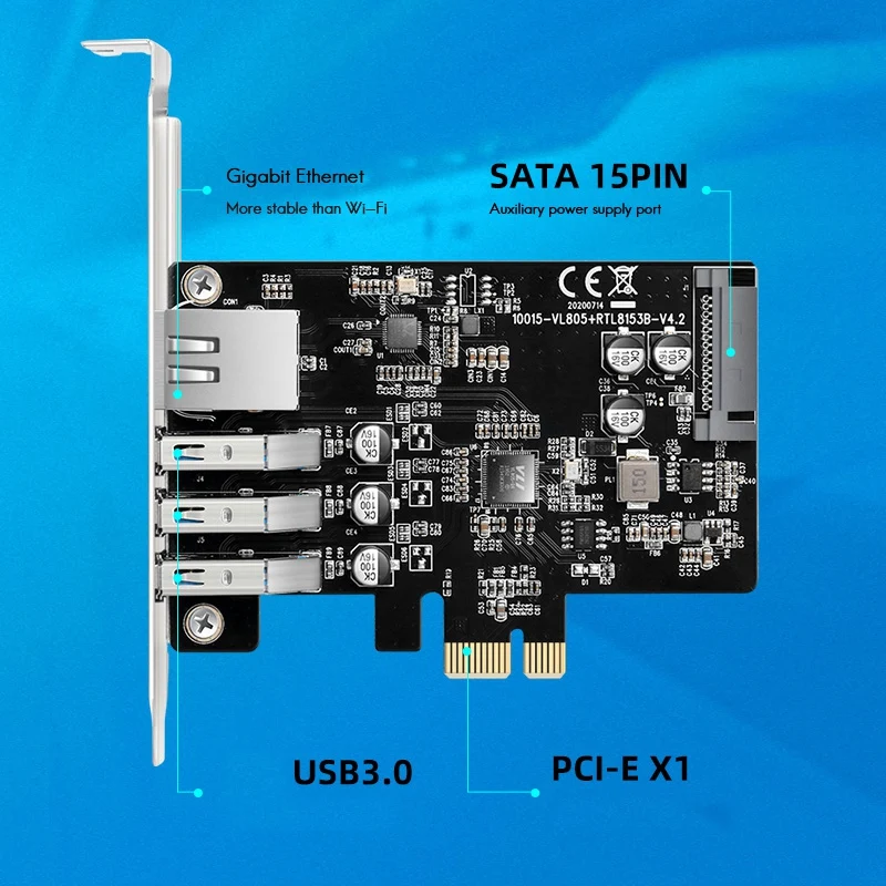 Maiwo 3 Port Usb3.0 Expansion Card Pcie X1 To 5gbps Hub Docking Station  Rj45 Gigabit Ethernet 1000mbps Desktop Adapter Converter - Add On Cards &  Controller Panels - AliExpress