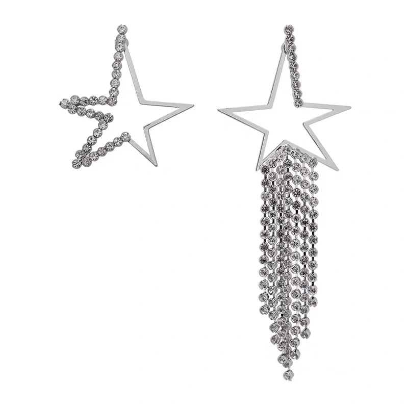 Luxury Rhinestone Star Tassel Big Earrings Women New Statement Party AB Earrings Jewelry