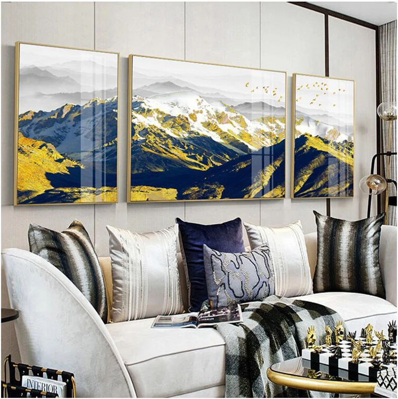 

Luxury Blue Golden Still Life Snow Mountains Landscape Canvas Painting Art Print Poster Wall Art Home Decorative Nordic Picture