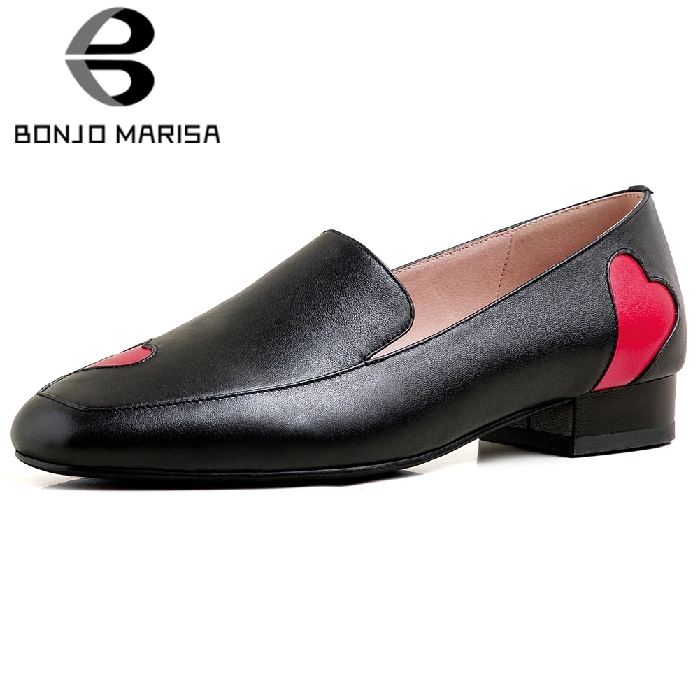 

BONJOMARISA New Ladies Unique Genuine Leather Dress Pumps Casual slip-on Low Heels Pumps Women Comfort Office Shoes Woman