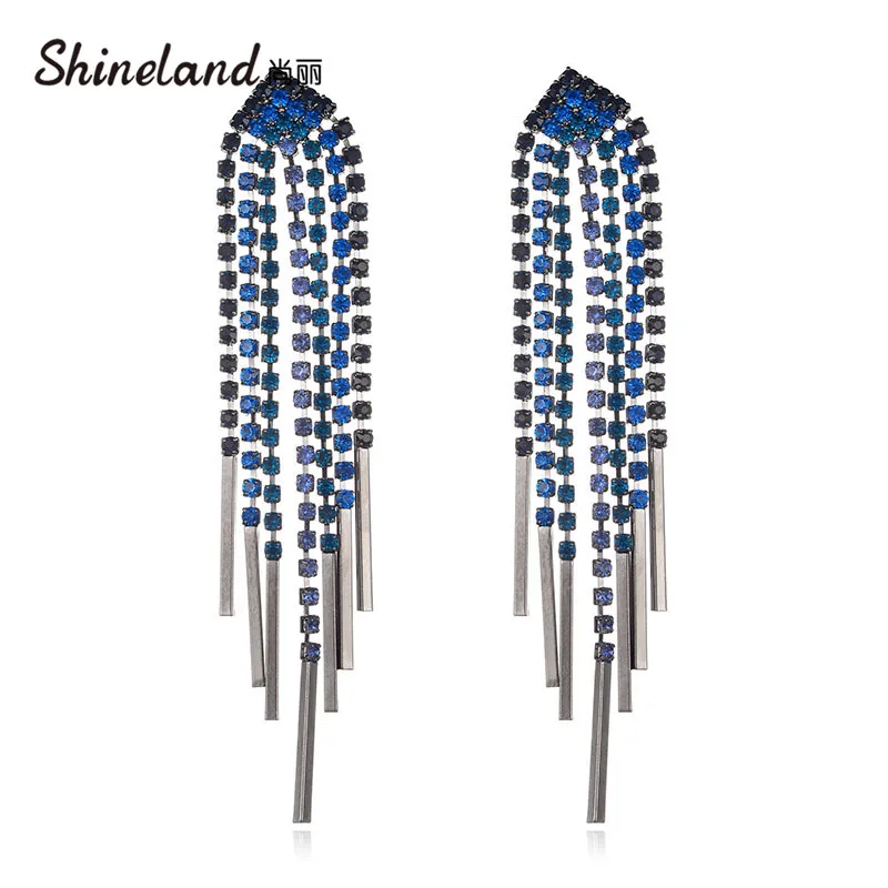 Shineland Romantic Statement Crystal Rhinestone Long Tassel Drop Dangle Big Earrings Women Ladies Wedding Bridal Jewelry Gift | Украшения и