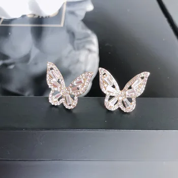 

GU44 Women cute earrings Butterfly earrings zircon hollowed out retro stereo earrings earrings