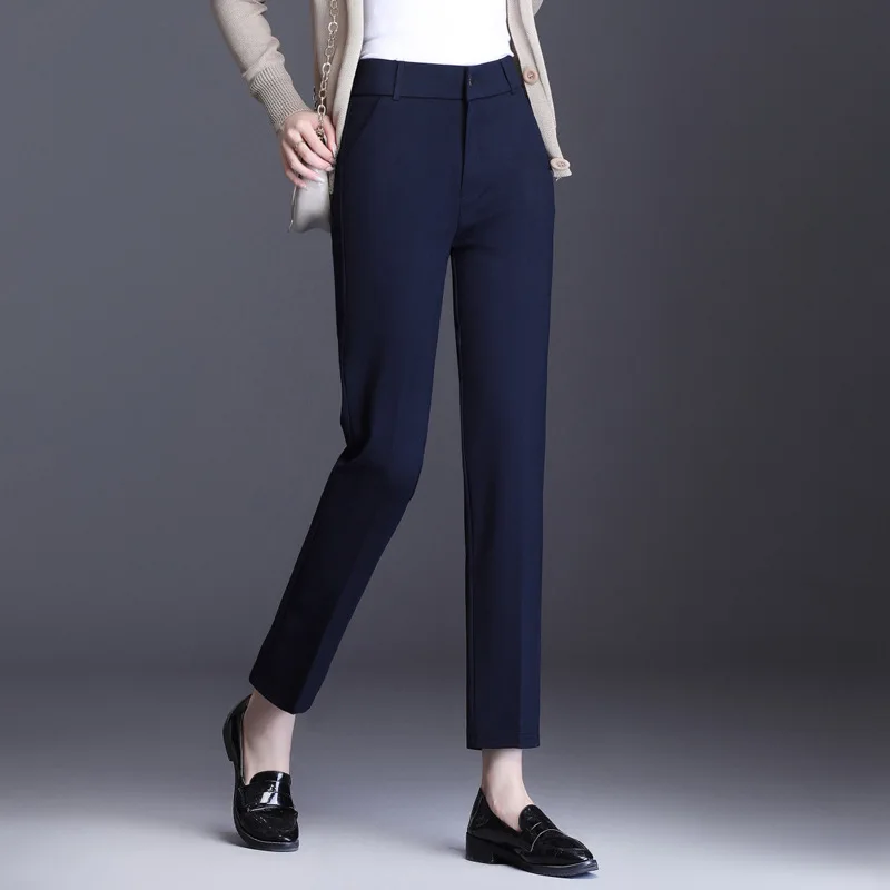 Navy Blue Женские осенние тонкие повседневные штаны Рабочая одежда Карьера стрейч брюки негабаритные прямые брюки женские зимние формальные брюки 5XL 7XL 9XL - Цвет: Navy Blue