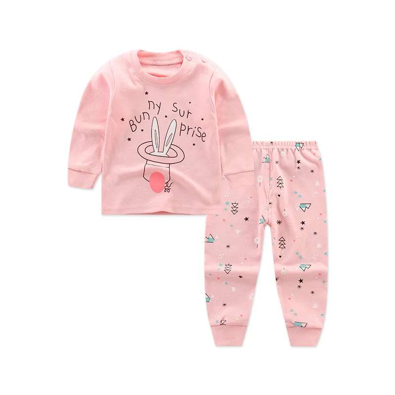 pink rabbit Унисекс 6M-4 лет 2 шт./компл. Детская Пижама Детский комплект для сна; комплект нижнего белья с О-образным вырезом из хлопка для мальчиков, детская одежда с героями мультфильмов; костюм с длинными рукавами для девочек - Цвет: pink rabbit