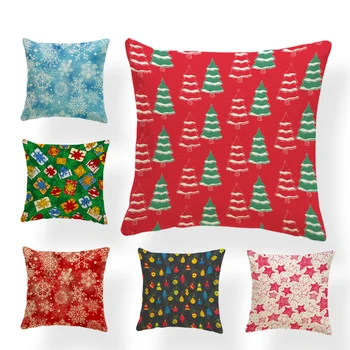 

Christmas Anime Style Pillow Case Pine Gift Box Ball Light Snowman Bedroom Decoration Cushion Cover Snowflake Polyester Pillow