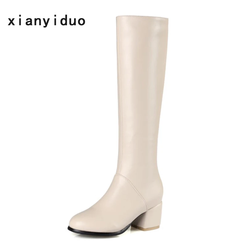 autumn Women's shoes knee-high boots big size 40-45 zipper Beige Short plush /C9-28