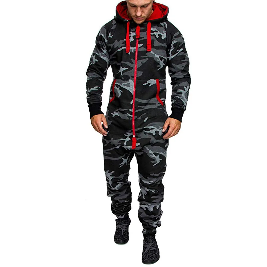 

JAYCOSIN Men Suit 2019 One-piece Garment Pajama Playsuit Zipper Hoodie Male Camouflage Print Jumpsuit Streetwear Autumn Overalls