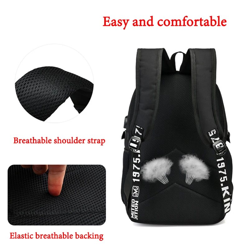 IMIDO Anime Pattern Backpacks for Teenagers Canvas Black Travel Bags Students Laptop Bag Boys Girls Back to School Backpack