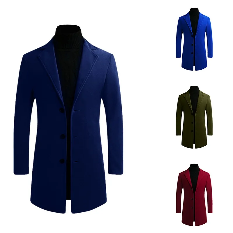 SHUJIN, Осеннее мужское шерстяное длинное пальто, приталенный деловой мужской Тренч, мужской однотонный однобортный длинный пиджак размера плюс 5XL