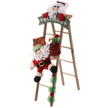 

Christmas Doll Climbing Wooden Ladder Christmas Party Scenes Window Arrange Decoration Mini Small Stairs
