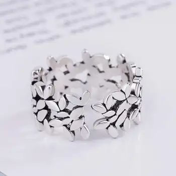 

Bohemian Vintage 925 Sterling Silver Leaf Rings for Women Fashion Statement Jewelry Adjustable Finger Ring Girls Gifts