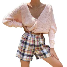 Сексуальный свитер с v-образным вырезом, новинка, чистый цвет, длинный рукав, свободные короткие топы, одежда для женщин, пуговицы, Осень-зима, теплый свитер, женский костюм