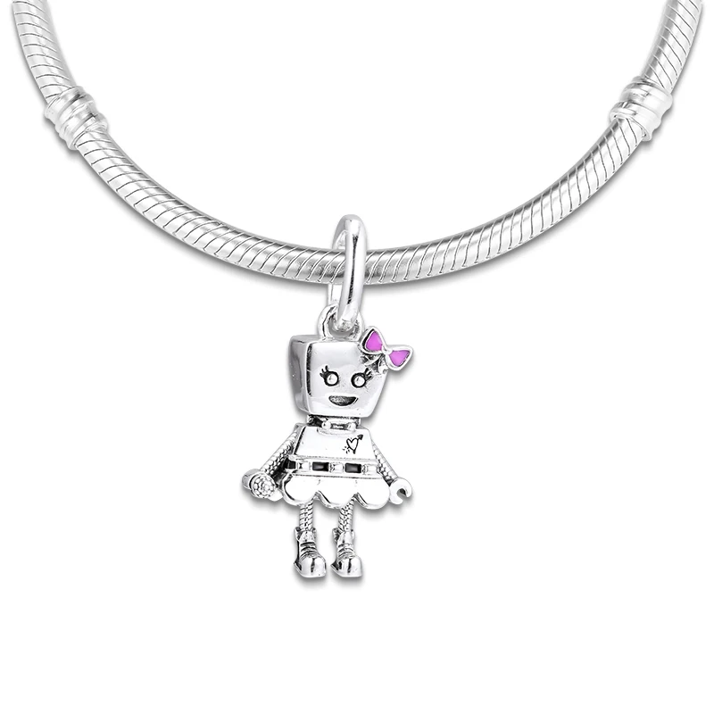 DIY подходит для браслетов Pandora Charms 925 пробы-серебро-ювелирные изделия Bella Bot панк браслет бусины