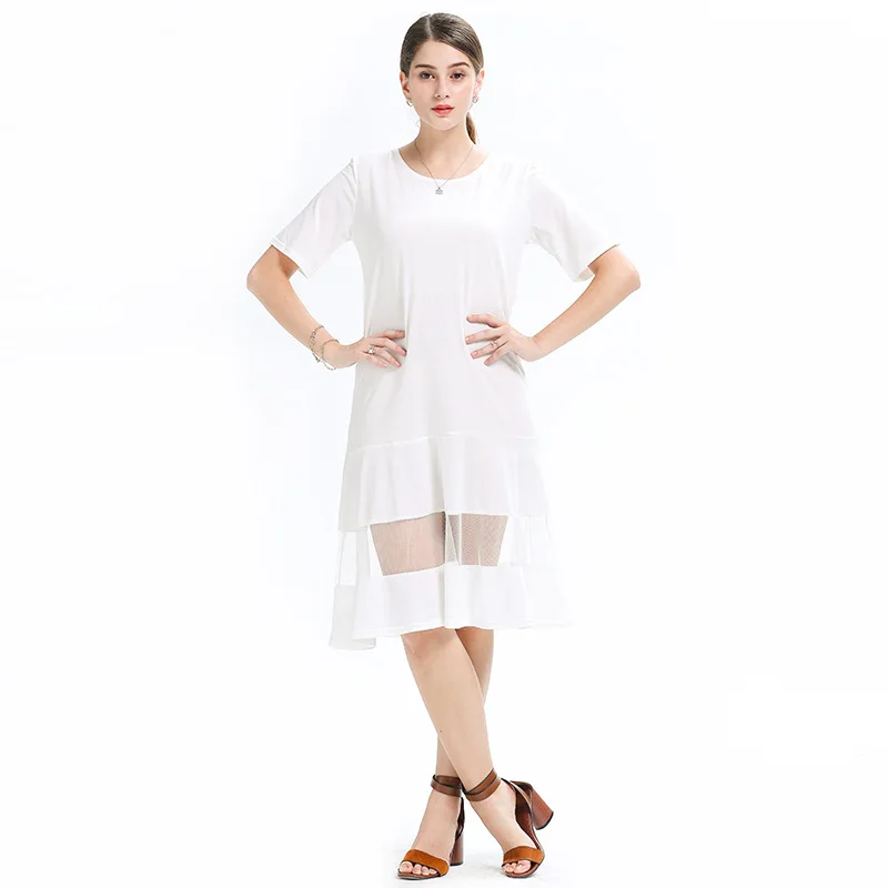 

2020 Summer Round Neck Loose Mesh Long Short Sleeve Dress dress women plus size dress