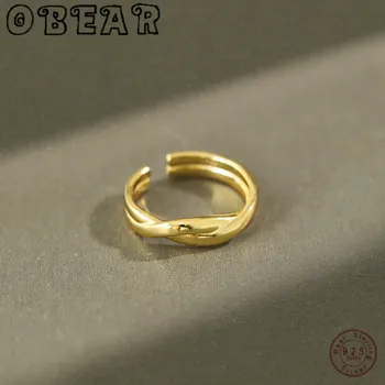 

OBEAR 925 Sterling Silver Ring INS Woven Interwoven Twist Ring for Women Simple Personality Open Silver Ring