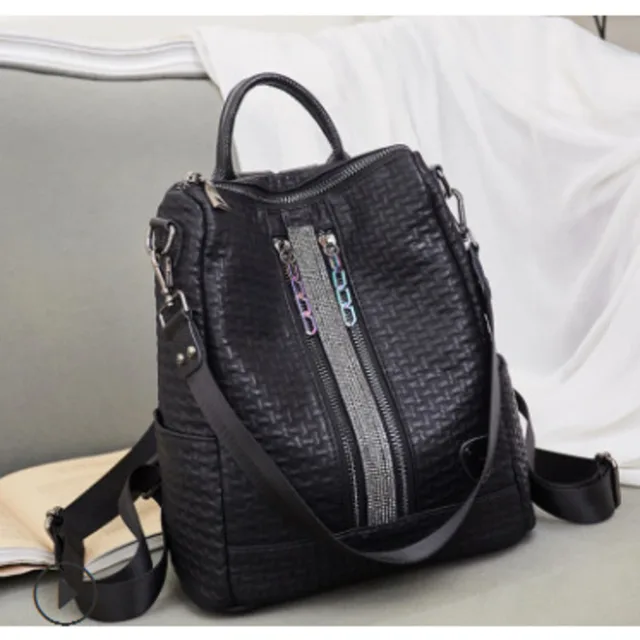 Genuine Leather Both Shoulders Backpack School Bags For Teenage Girls Trend V Form Women Backpack Anti