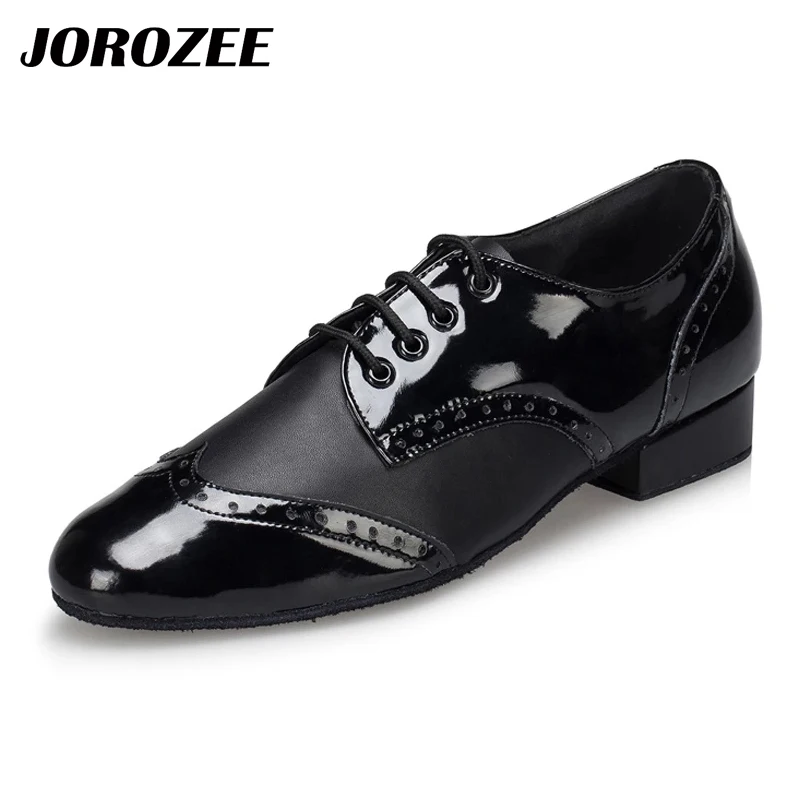 JOROZEE Men Dance Shoes Party Square Modern Dancing Shoes Black White PU Low Heel Soft Outsole 3