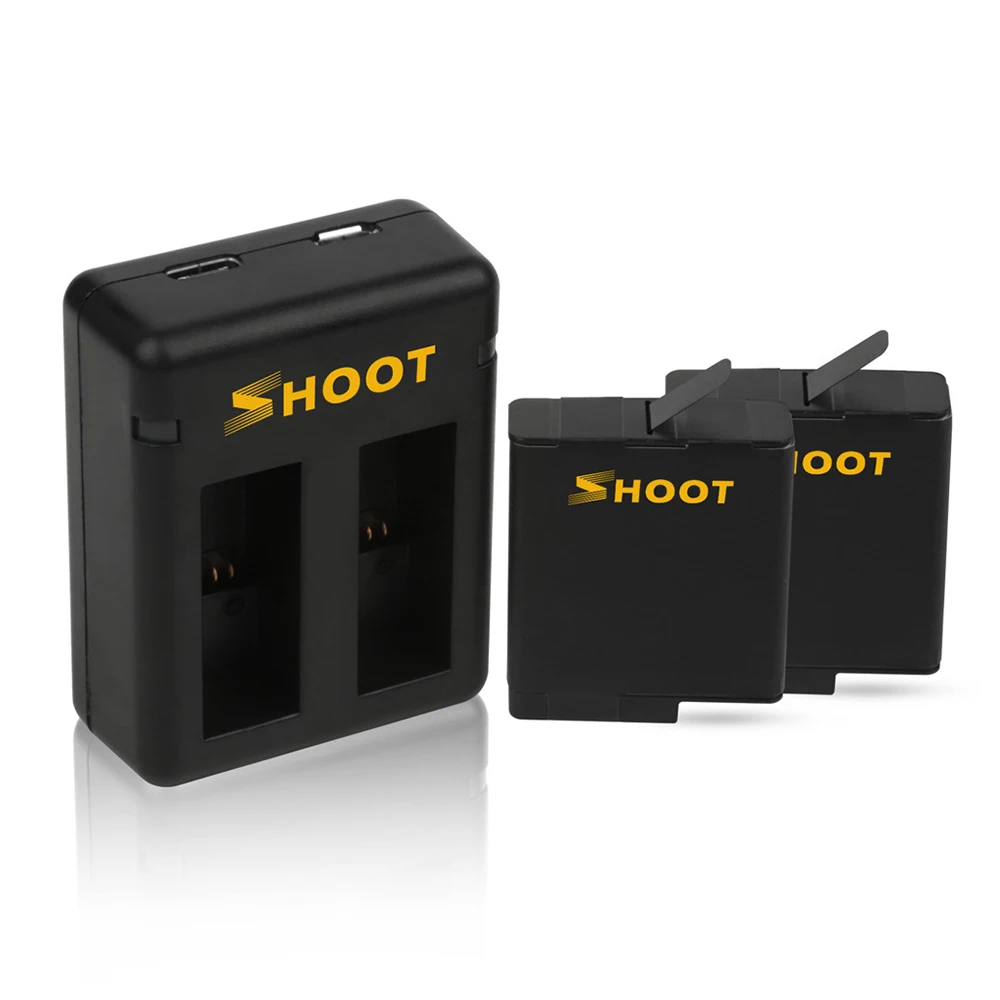 Аккумулятор для экшн-камеры SHOOT XTG374+ набор для подзарядки батареи с 2*1220 mAh батареями+ 2-слотовое зарядное устройство для GoPro Hero 5/6/7