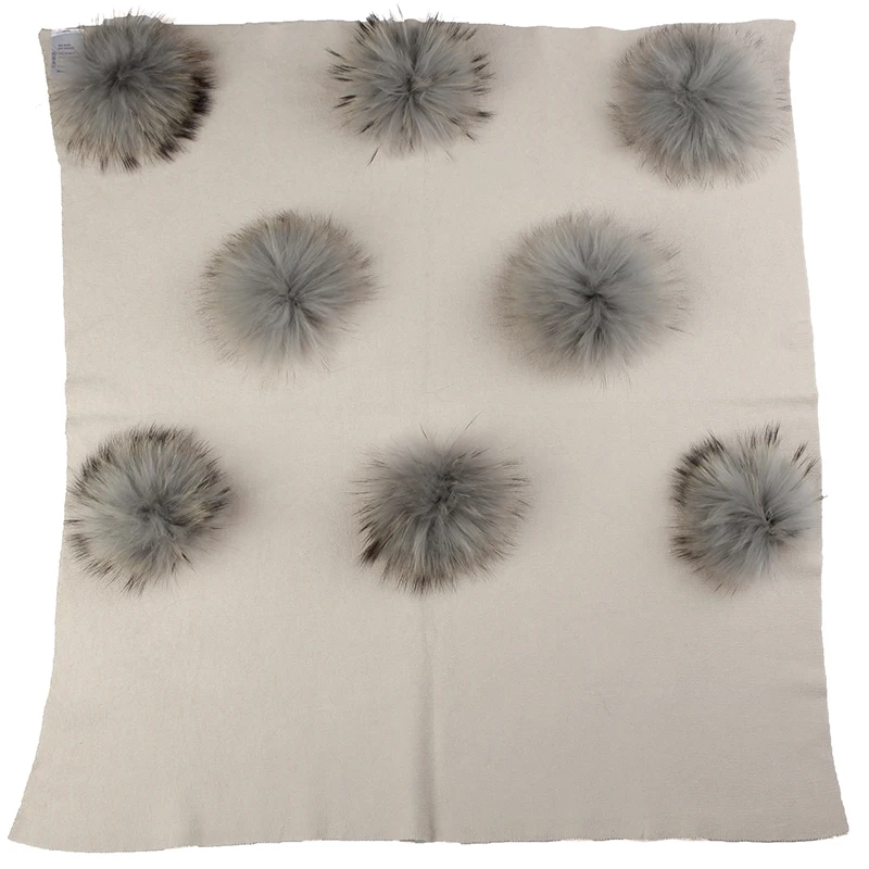 beige light gray Теплое шерстяное Пеленальное Одеяло для новорожденных и детей постарше, одеяло для сна для путешествий с натуральным меховым помпоном, одноцветные постельные пеленки - Цвет: beige light gray