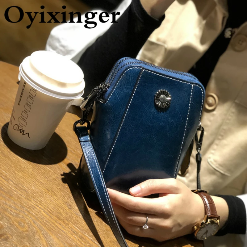 

Oyixinger Women's Crossbody Bag Oil Wax Cowhide Leather Bag For Women 2020 New Fashion Shoulder Bag All-match Solid Bag Female