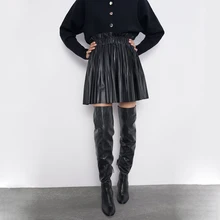 Осенне-зимняя кожаная юбка ZA, Женская Модная элегантная винтажная юбка в английском стиле с высокой талией, женские юбки, вечерние юбки, подарки