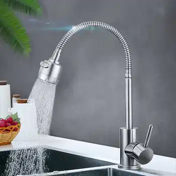 

Kitchen 360Degree Rotatable Spout Single Handle Sink Basin Faucet Adjustable Pull Down Spray Cold and Hot Mixer Tap Deck Mounted