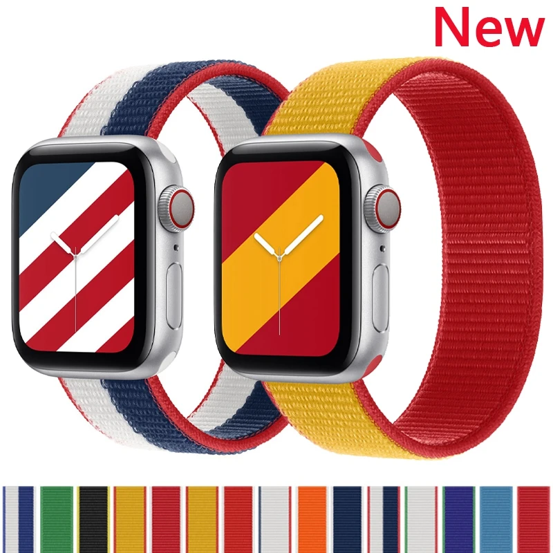 Ремешок нейлоновый с национальным флагом для Apple Watch Band 44 мм 40 42 38 браслет