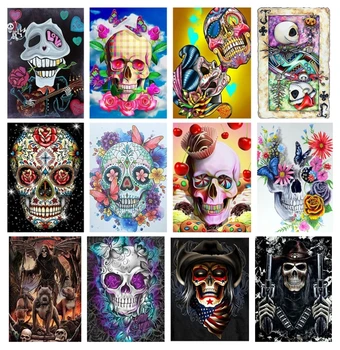 

DIY Diamond Painting Full Round Skull Diamond Embroidery Gothic Skeleton Cross Stitch Rhinestone Painting Mosaic Kit Crossbones