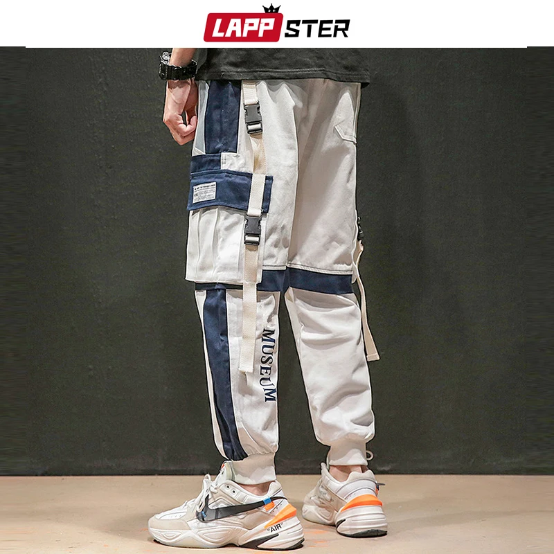 

Japanese Streetwear Cargo Pants 2019 Color Block Ribbons Baggy Joggers Pants Patchwork Harajuku Sweatpants Overalls 4XL