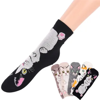 

New arrival harajuku cotton women socks cat face pattern socks personality chaussette femme women socks autumn winter sock