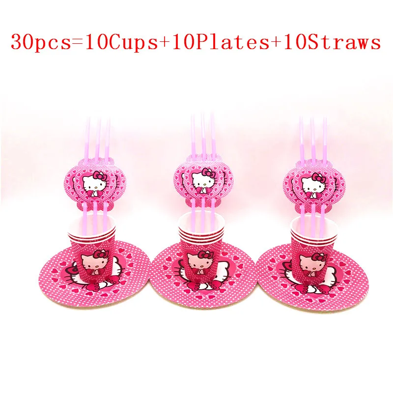 Рисунок «Hello Kitty» стиль мультфильм дети День рождения украшения стаканчики тарелки и соломки Семья вечерние для различных вечерние поставки 60 шт./30 шт