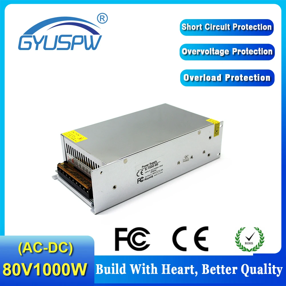 AC-DC 80V переключатель питания 12.5A адаптер AC110V 220V трансформатор DC80V 1000W драйвер
