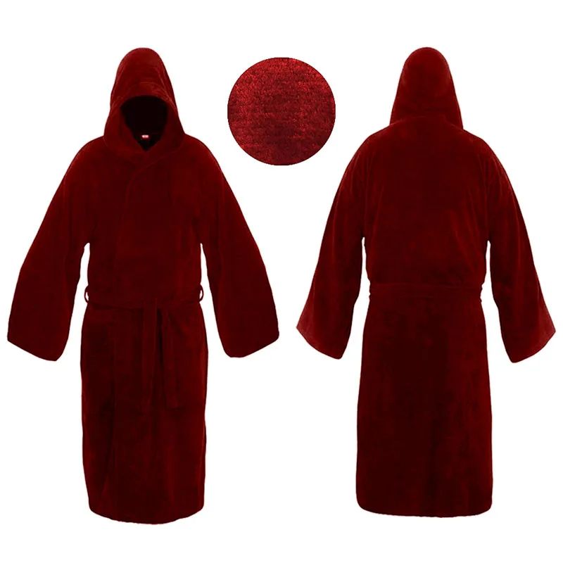 dark red-23 Зимний мужской халат, мягкий как шелк, удлиненный банный халат с капюшоном, мужской халат для мужчин, фланелевые халаты, банный Халат - Цвет: dark red-23